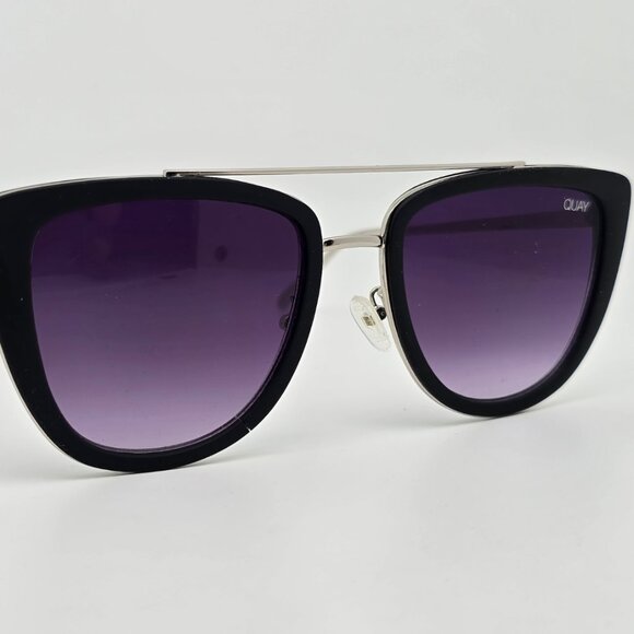 Quay Australia French Kiss Silver Black Frame Smoke Flat Lens Aviator Sunglasses - Picture 8 of 16